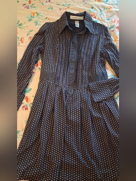 Laundry By Shelli Segal Dresses & Skirts - Black Silk Polka Dot Pleated Skirt Button Up Dress